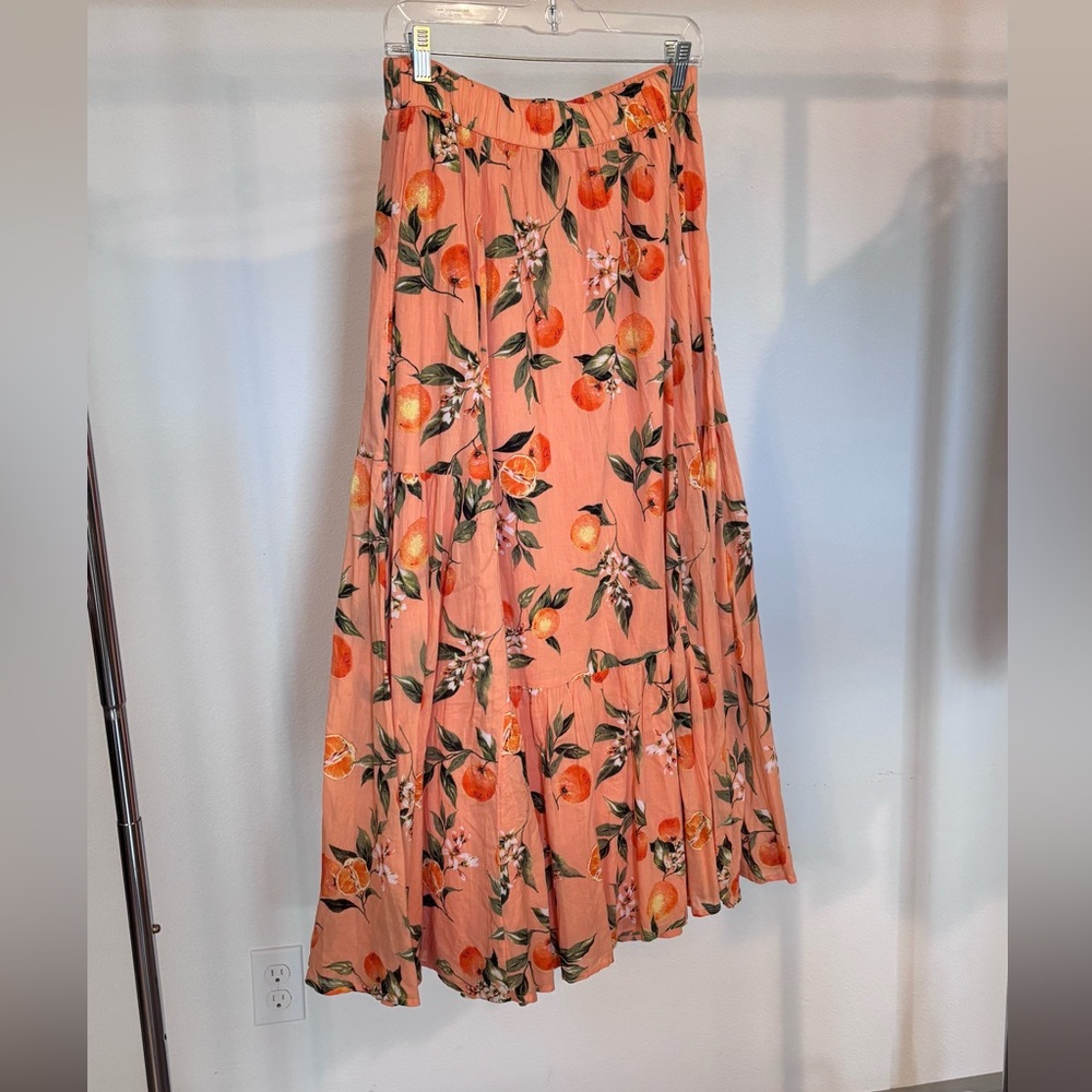 LOFT Orange Green Tiered A-line Maxi Skirt